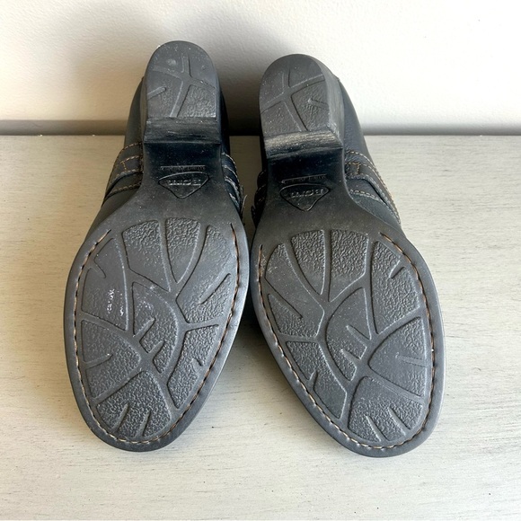 Born Leather Ankle Block Heel Slip On Boots Booties Women Sz 9 Black Strap Moto - Picture 12 of 15